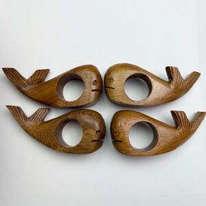 Wooden whale napkin ring holders - set of 4